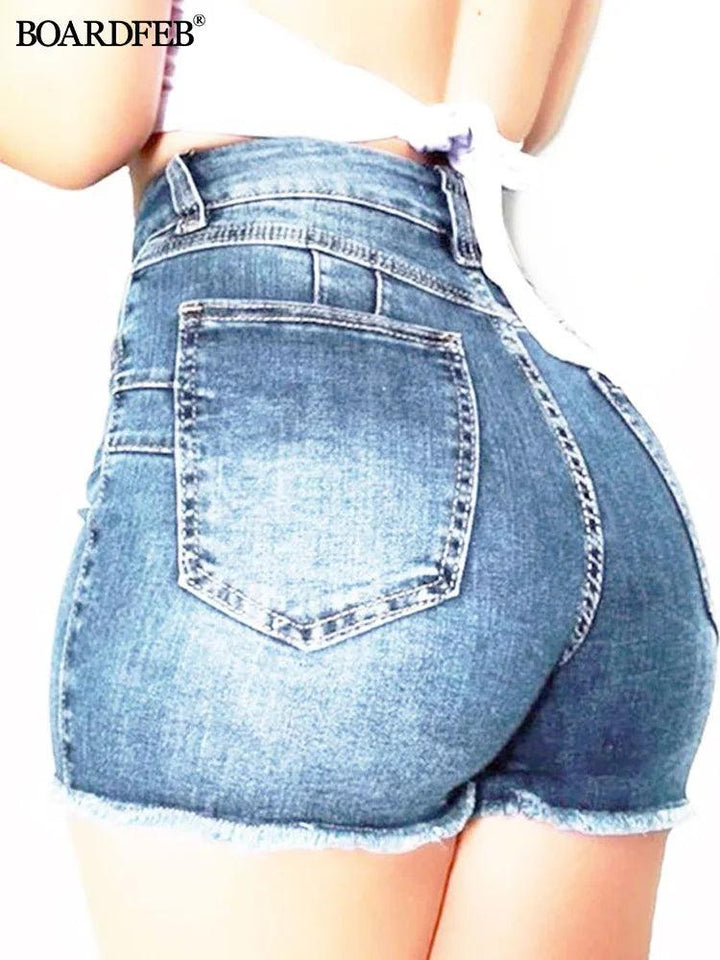 Women Broken Denim Shorts Ladies Casual High Waist Stretch Hole Ripped Jeans Short Pants Female Summer Hotpant Slim Fit Shorts-THAT FASHION STORE