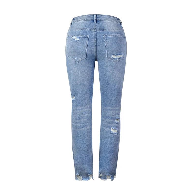 Stretch Women's Jeans 2023 Trend Blue Hight Waist Ripped Casual Fashion Streetwear Denim Pencil Pants-THAT FASHION STORE