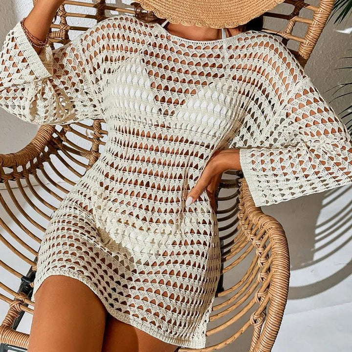 See Through Hollow Out Bikini Cover Ups Tops Women Beachwear Long Sleeve Beach Dress Crop Tops Crochet Swimsuit Cover-Up 2024-THAT FASHION STORE