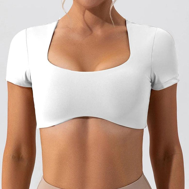 2024 Fitness Bra Short Sleeve Simple Shockproof Sports Curved Hem Yoga Shirt Slim Fit Crop Top Run Gym Shirts Women Active Wear-THAT FASHION STORE