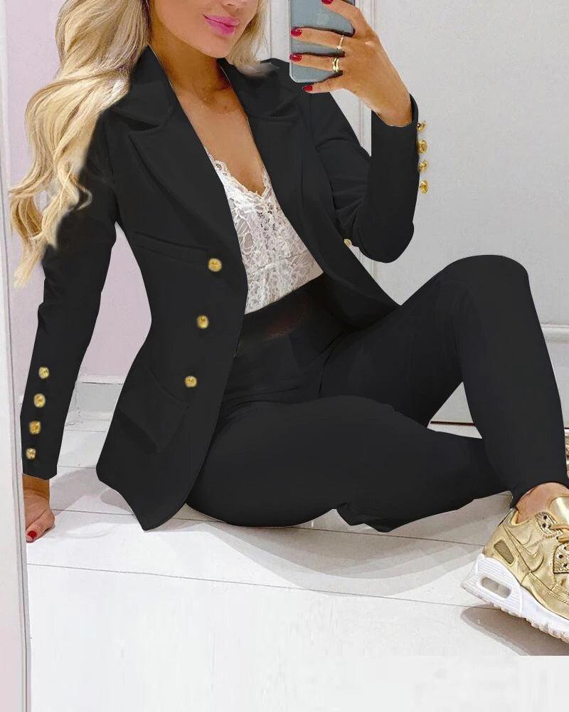 Women Two Pieces Pant Sets Formal Business Double Breasted Blazers Jacket Pants 2 Piece Set Elegant Ladies Suits Office Lady-THAT FASHION STORE