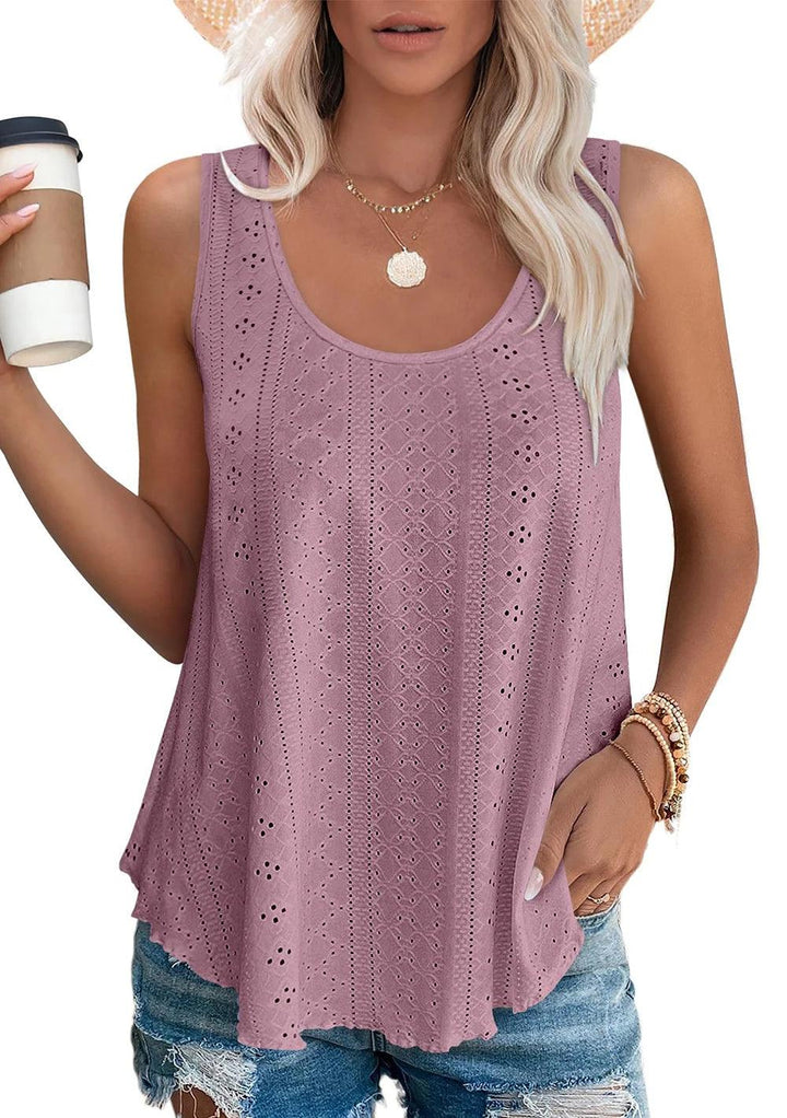 2024 Womens Tank Tops U Neck Casual Vest Dolphin Hem Casual Flowy Summer Sleeveless Tunic Tshirts-THAT FASHION STORE