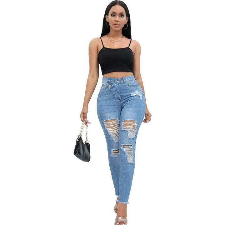 New Sexy Women High Waist Slim Ripped Jeans Hole High Street Trousers Stretch Pencil Pants Trendy Black Leggings Jeans Plus Size-THAT FASHION STORE