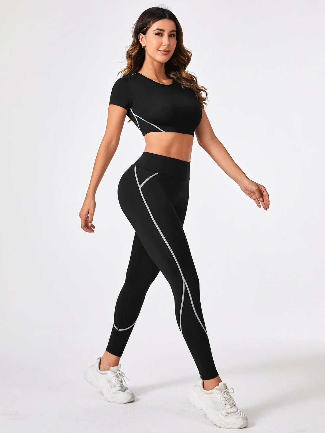 2 Pieces Short Sleeve Yoga Pilates Sports Suits Quick Dry Elastic Slim Fit Tracksuit Running Workout Breathable Training Wear-THAT FASHION STORE