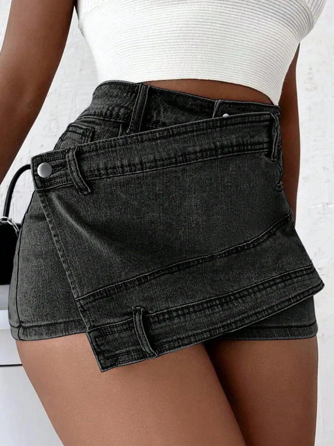 2023 Women Fashion Denim Mini Skort Rave Street Wrap Stretch Irregular A-Line Skinny Cargo Jean Shorts Mujer-THAT FASHION STORE