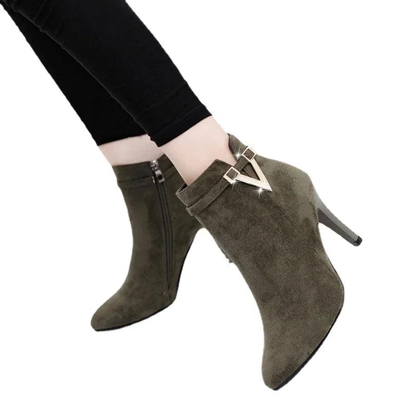 Botas Mujer Invierno Autumn Stiletto Thin High Heels Woman Pointed Toe Pu Leather Zipper Sexy Ankle Women Boot Botines Chelsea8-THAT FASHION STORE