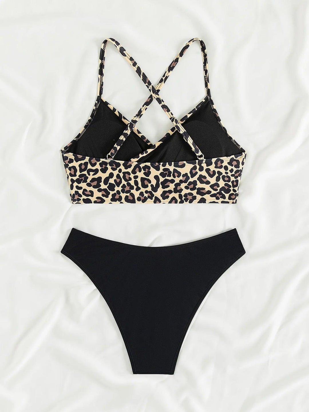 Sexy Leopard Print Cross Bikini Set 2024 Women Halter Push Up Black High Waist Swimsuit Summer Bathing Suit Two Piece Swimwear-THAT FASHION STORE