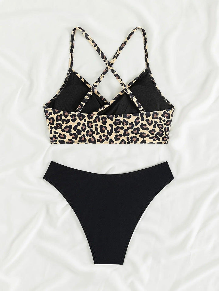 Sexy Leopard Print Cross Bikini Set 2024 Women Halter Push Up Black High Waist Swimsuit Summer Bathing Suit Two Piece Swimwear-THAT FASHION STORE