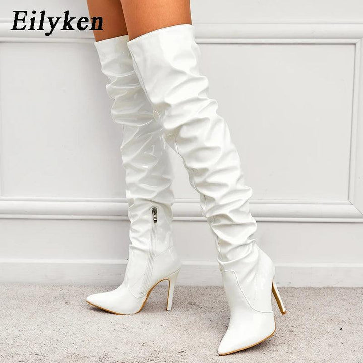 Eilyken Red Women Over The Knee Boots High Heels Patent Leather Solid Pointed Toe Stiletto Side Zipper Sapatos Femininos-THAT FASHION STORE