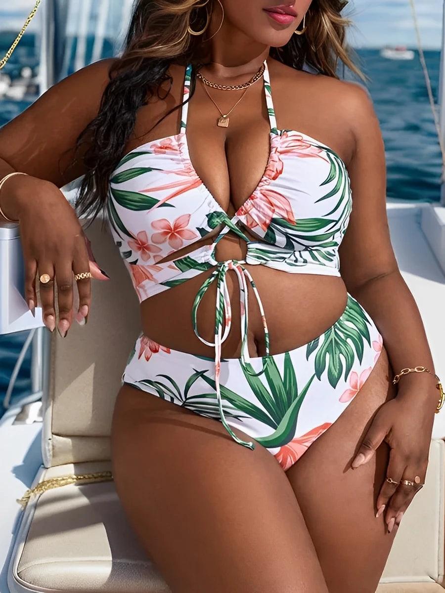 2024 Large Plus Size Halter Bikini Long Skirt 3 Piece High Waist Swimsuit Women Swimwear Female Bathing Suit Beachwear Swimming-THAT FASHION STORE