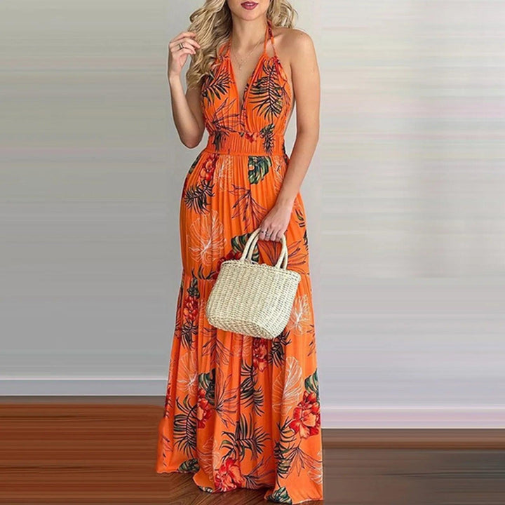 Summer Long Dress Bohemia Floral Casual Dresses Sexy Backless Halter Strapless 2023 Beach Sundress Vacation Clothes For Women-THAT FASHION STORE