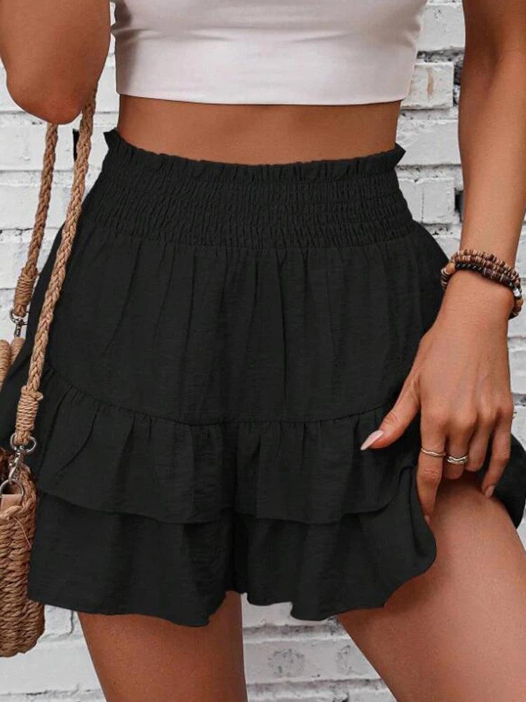 Women High Waist Pleated Skirt Summer Chic Casual Solid Mini Skirt Hang Feeling Versatile Shorts Skirts Fashion Wide Leg Shorts-THAT FASHION STORE