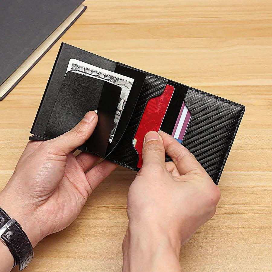 Carbon Fiber Credit Card Holder Wallets Men Brand Rfid Black Magic Trifold Leather Slim Mini Wallet Small Money Bag Male Purses-THAT FASHION STORE