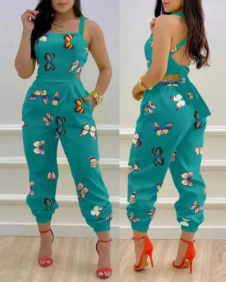 Elegant Women's jumpsuit 2024 Summer Fashion Strap Hollow Sexy Off waist Printed jumpsuit-THAT FASHION STORE