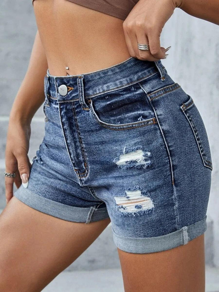 2023 Summer New Women's Mid-Waist Ripped Denim Shorts Fashion Sexy Elastic Rolled Skinny Jeans Shorts S-2XL Drop Shipping-THAT FASHION STORE