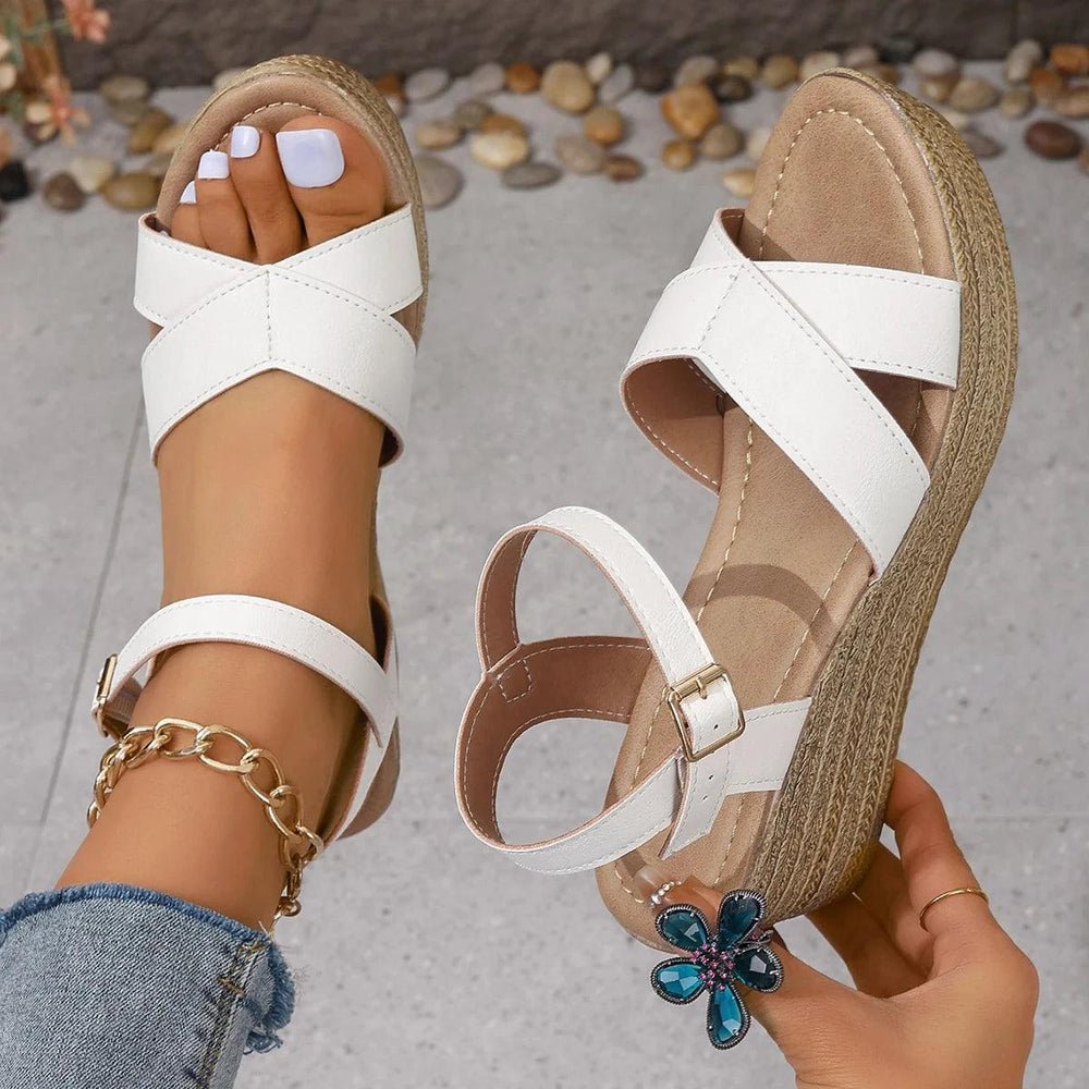 Women's White Chunky Platform Sandals Summer 2024 Buckle Strap Wedge Sandals for Woman Thick Sole Non Slip Beach Sandalias Mujer-THAT FASHION STORE