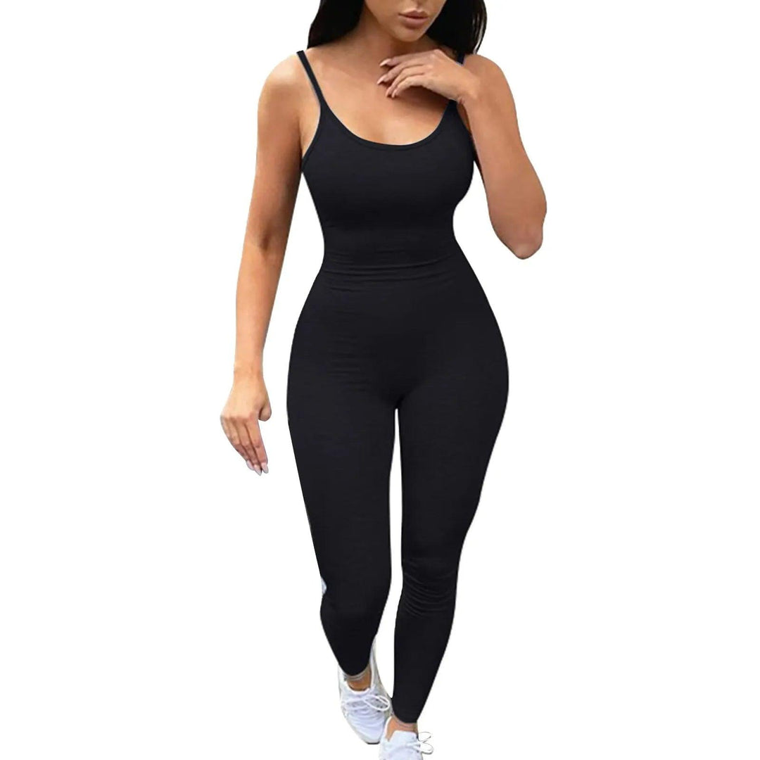 Spaghetti Strap Bodycon Jumpsuits Women Long Skinny Backless Sleeveless Workout Overalls Sportswear Fashion Gym Basic Jumpsuit-THAT FASHION STORE