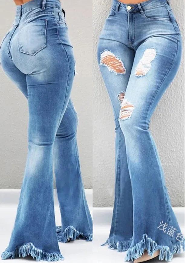 Y2K Clothing Women's Pans 2023 Autumn New Fashion Old Worn White High Waist Jeans Show Thin Tassel Edge Micro Ragged Denim Pants-THAT FASHION STORE