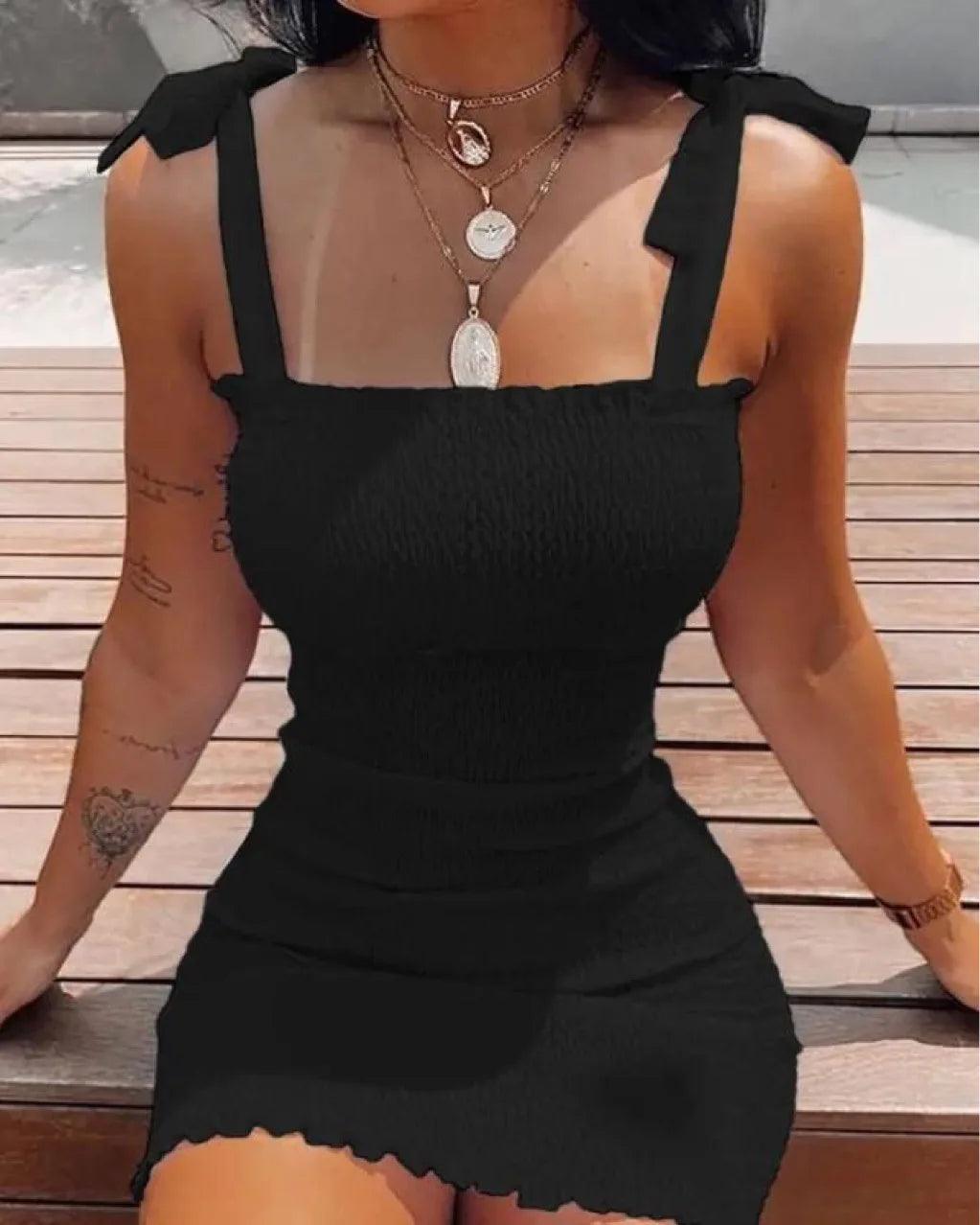 Trendy Solid Strap Short White Dresses Off Shoulder Sexy Skirt Pullover Sheath Mini Summer Beach Female Vest Dress-THAT FASHION STORE