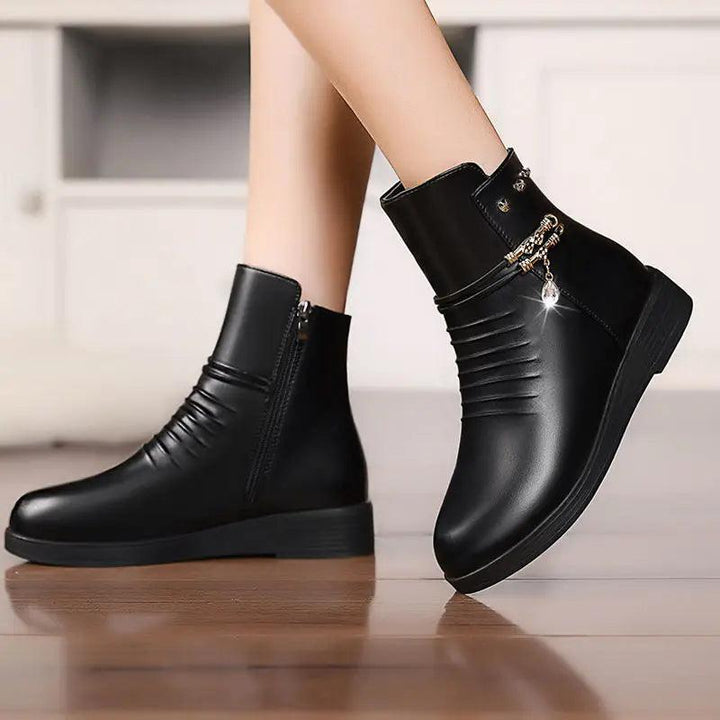 Leather Women Boots 2023 Winter Thick Wool Lined Genuine Leather Women Snow Boots Large Size Women Winter Shoes-THAT FASHION STORE