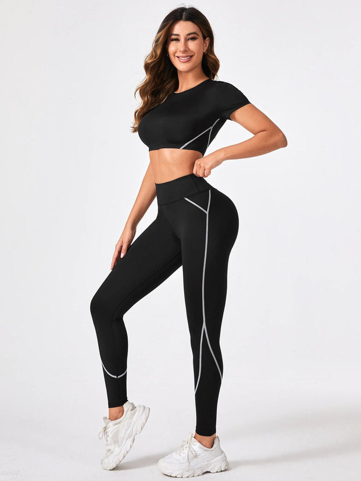 2 Pieces Short Sleeve Yoga Pilates Sports Suits Quick Dry Elastic Slim Fit Tracksuit Running Workout Breathable Training Wear-THAT FASHION STORE