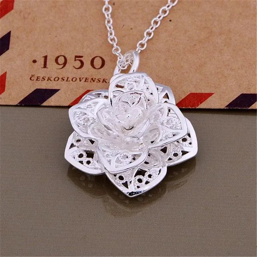 925 Sterling Silver charm Flowers Pendant Necklace For Women Luxury Fashion Party Wedding Accessories Jewelry Christmas Gifts-THAT FASHION STORE