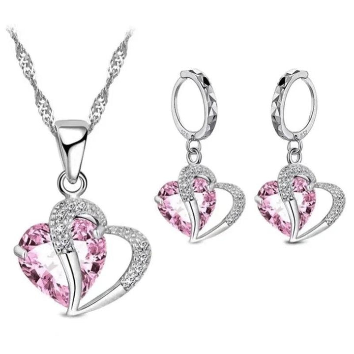 Luxury Women 925 Sterling Silver Cubic Zircon Necklace Pendant Earrings Sets Cartilage Piercing Jewelry Wedding Heart Design-THAT FASHION STORE