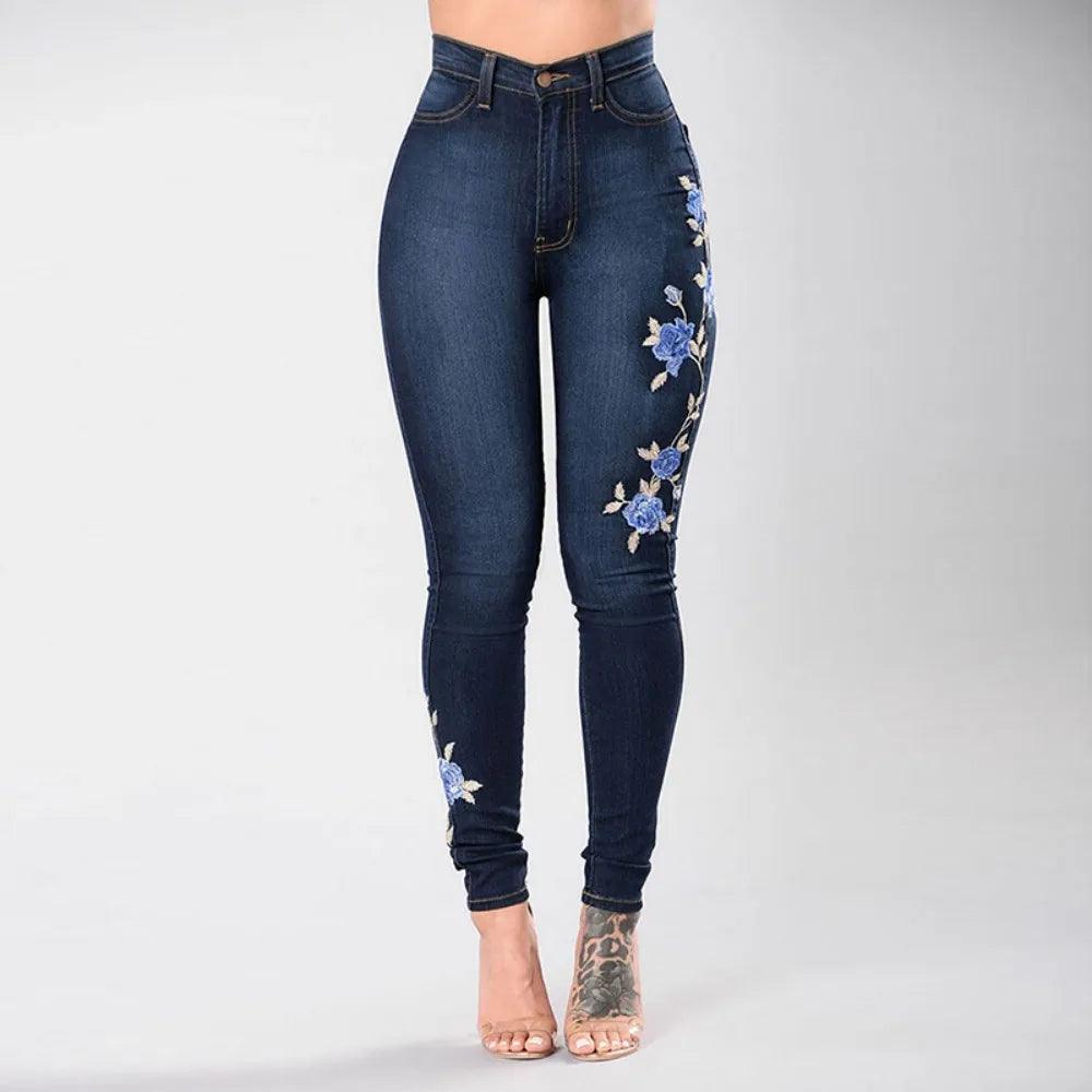 2023 New Women's High Waist Embroidered Jeans Fashion Slim Stretch Denim Pencil Pants Street Trendy Trousers S-3XL Drop Shipping-THAT FASHION STORE