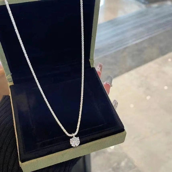 Popular S925 Sterling Silver Sparkling Necklace for Women Light Luxury Round White Diamond Pendant Galaxy Collar Chain Jewelry-THAT FASHION STORE