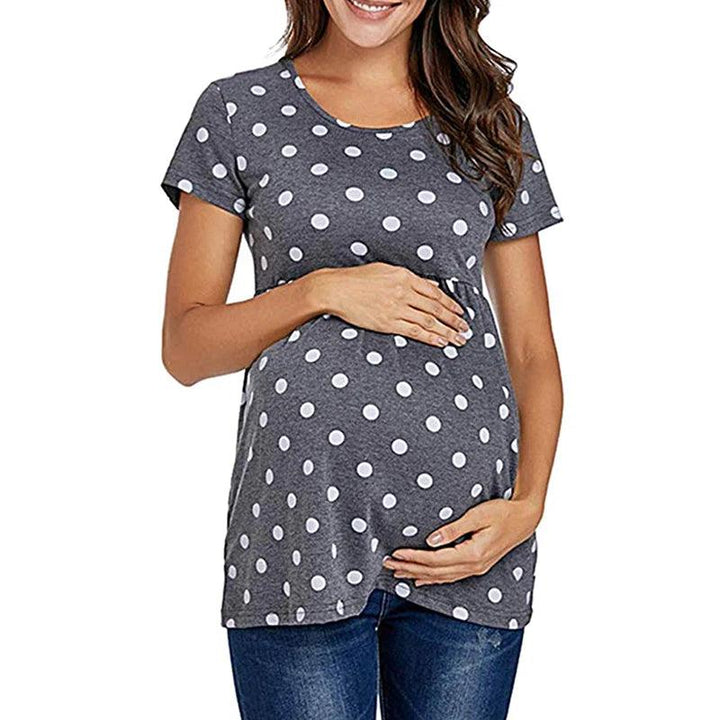 Women Pregnancy Casual T Shirt Maternity Summer Short Sleeve Dot Print Tees Tops Pregnant Tunic Blouse Maternity Clothing-THAT FASHION STORE