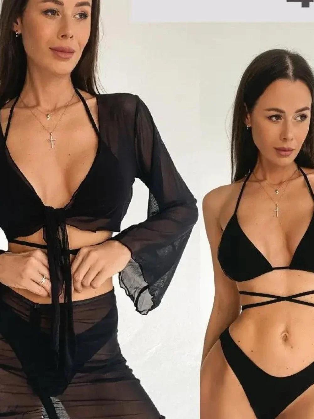 2024 Russian Popular Sexy and Elegant Four-piece Bikini Sports Swimsuit with Breast Pads for Women One-piece Sexy Beachwear-THAT FASHION STORE