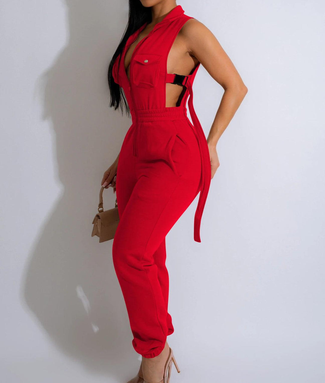 Jumpsuits for Women 2024 Summer Sexy Spicy Girl Side Button Zipper Sleeveless 4 Pocket Jumpsuit Streetwear Fashion Overalls-THAT FASHION STORE