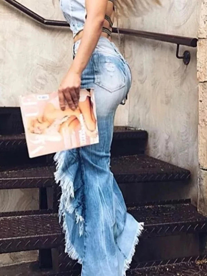 Long Denim Skirts For Women Maxi 2024 Front Slit Plain Raw Trim Slim Fit Jean Skirts Womens Long Streetwear Skirt Denim Maxi-THAT FASHION STORE