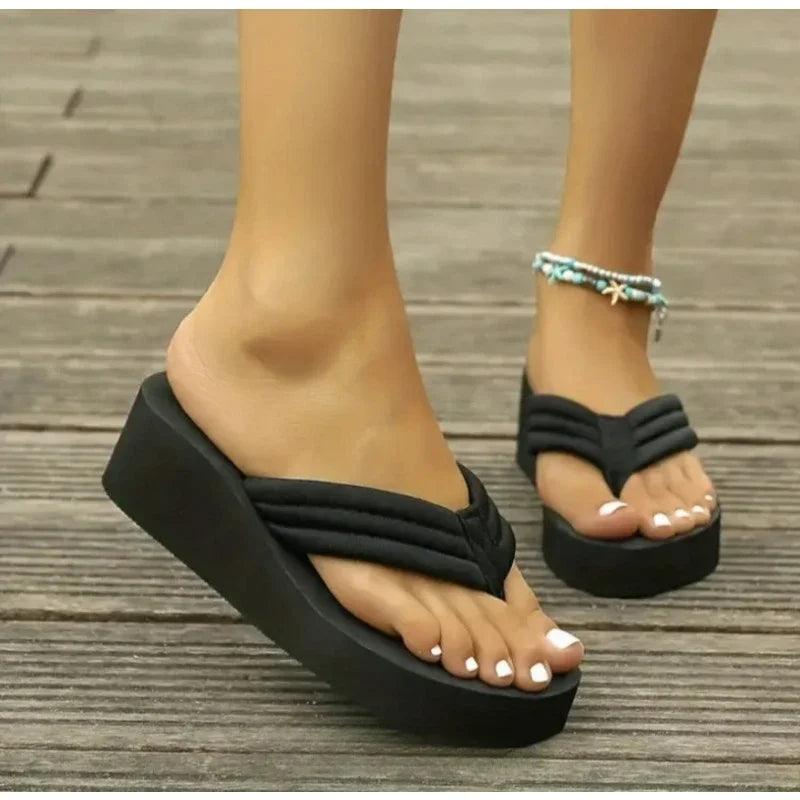 Flip Flops Wedge Heel Thick Sole Women's Summer Sandals Indoor Bathroom Slippers Outdoor Beach Shoes Slides Shoes for Women-THAT FASHION STORE