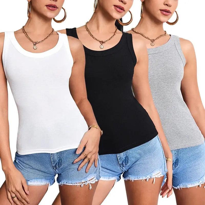 European and American Size Ladies Suspender Vest Sleeveless Top Solid Color Sexy Thread Bottoming Vest for Four Seasons.-THAT FASHION STORE