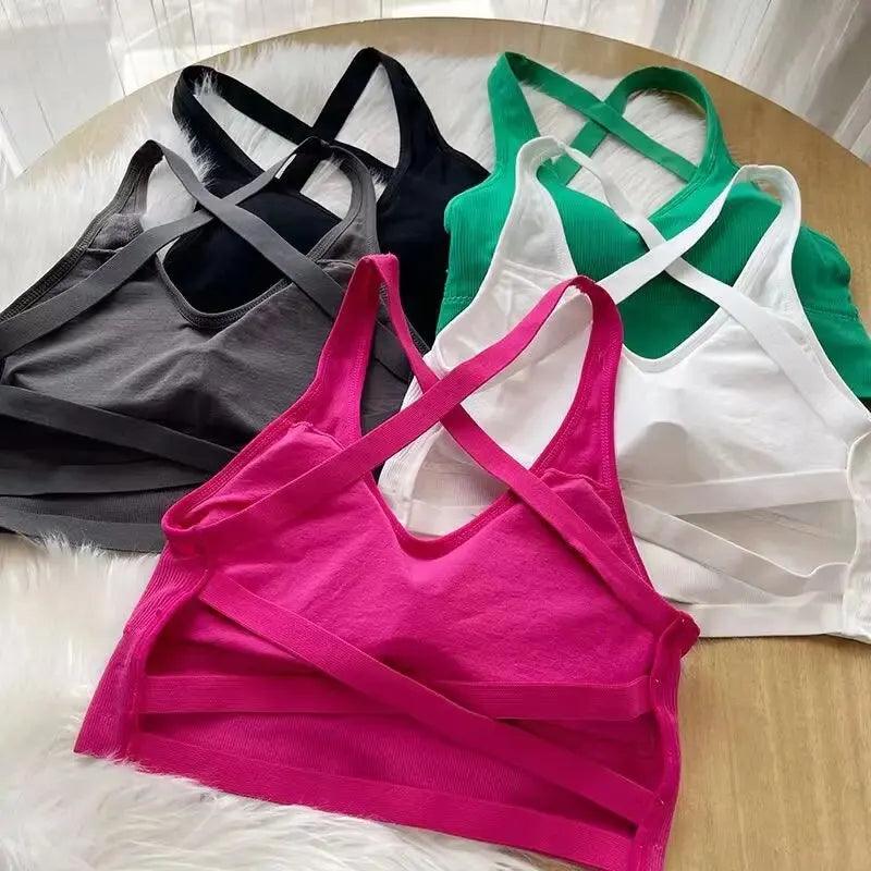 Summer Fashion Sexy Crop Top Women Bra Hollowed Back Cross Strap Yoga Sports Bra Breathable Underwear Female Fitness Vest-THAT FASHION STORE