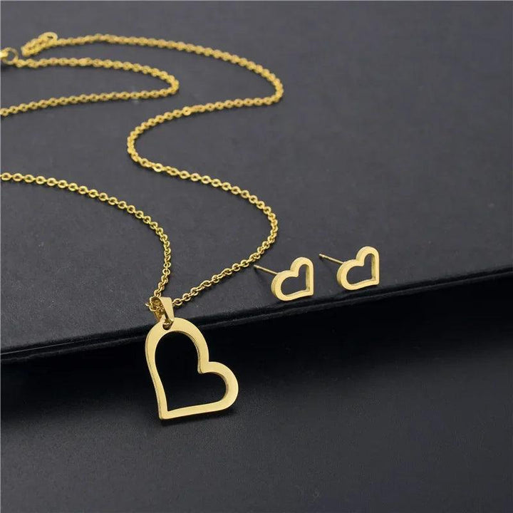 New Stainless Steel Heart Cross Pendant Charm Necklace & Earrings Hollow Chian Choker Jewelry Set For Women Accessories Gift-THAT FASHION STORE