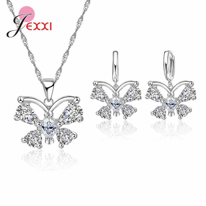 Cheap Sale 925 Sterling SilverCrystal Flower Square Pendant Necklace Earrings Jewelry Set For Women Girls Wedding Engagement-THAT FASHION STORE