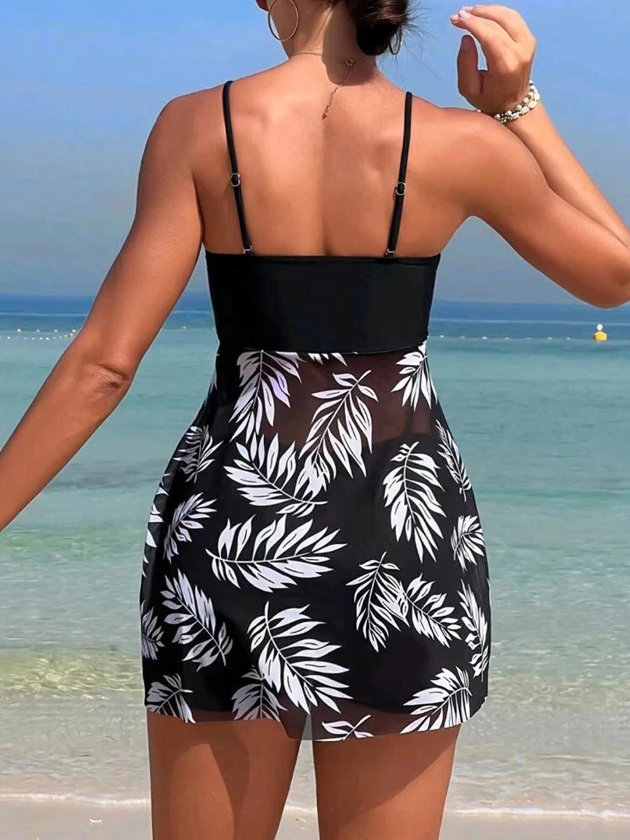 2024 Short Dress Tankini With Shorts Swimsuit Women Swimwear Female Padded Printed Bathing Swim Suit Swimming Beachwear Summer-THAT FASHION STORE