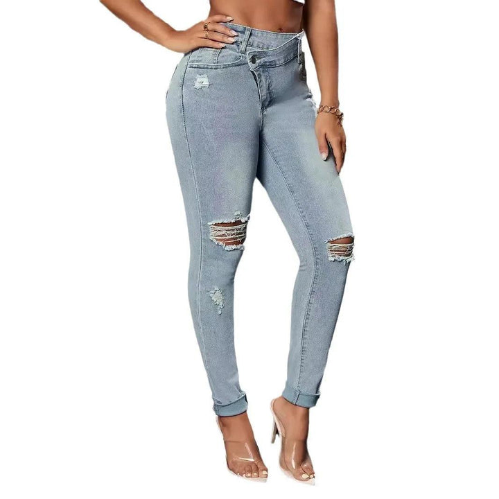 Europe and The United States 2024 Summer New Stretch Slim Slim Ripped Small Feet Pencil Pants Jeans Women-THAT FASHION STORE