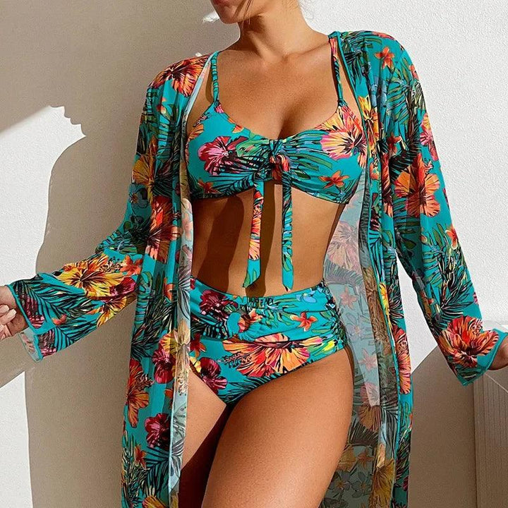 Women Sexy Beach Bikinis Three Pieces Bikini Set Cover Up Swimwear High Waisted Bikini Set Women Swimwear Print-THAT FASHION STORE