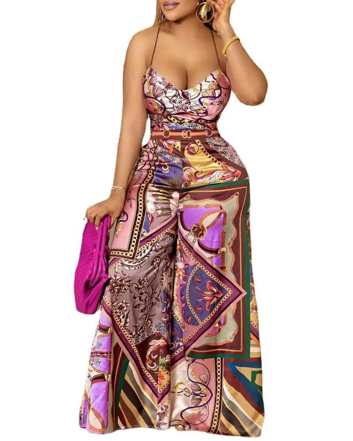 Printed Backless Strappy Top Wide-leg Jumpsuit Chic Fashion Summer Daily High Style Woman Form-fitting Sexy Casual-THAT FASHION STORE