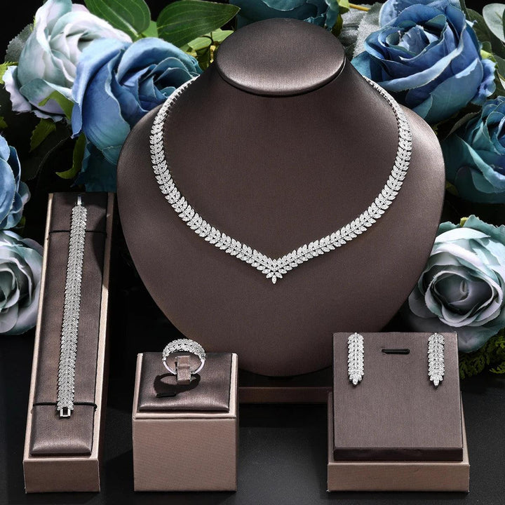 Nigeria 4pcs Bridal Zirconia Jewelry Sets For Women Party, Luxury Dubai Nigeria platinum plating CZ Crystal Wedding Jewelry Sets-THAT FASHION STORE