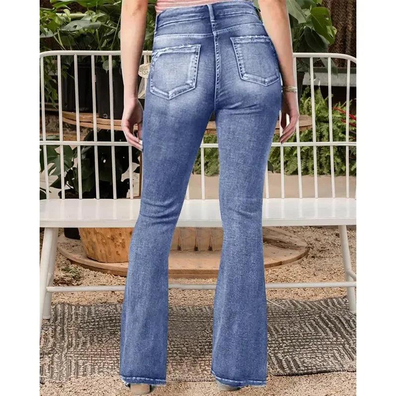 Denim Pants Capris 2023 Women Vintage Middle Waist Slight Flare Jeans Long Pants High Waist Work Black Summer Blue Jeans Capris-THAT FASHION STORE