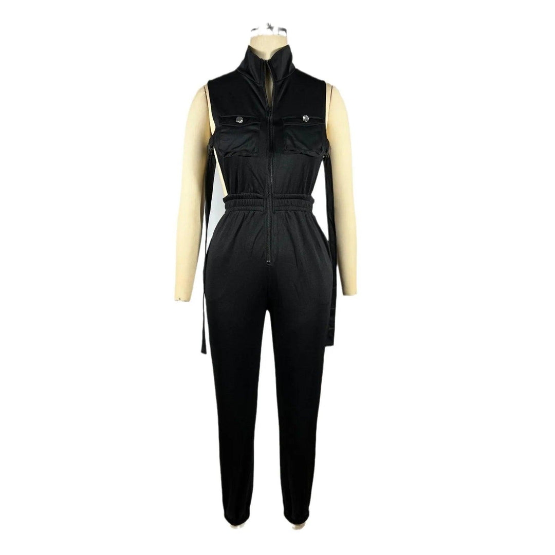 Jumpsuits for Women 2024 Summer Sexy Spicy Girl Side Button Zipper Sleeveless 4 Pocket Jumpsuit Streetwear Fashion Overalls-THAT FASHION STORE