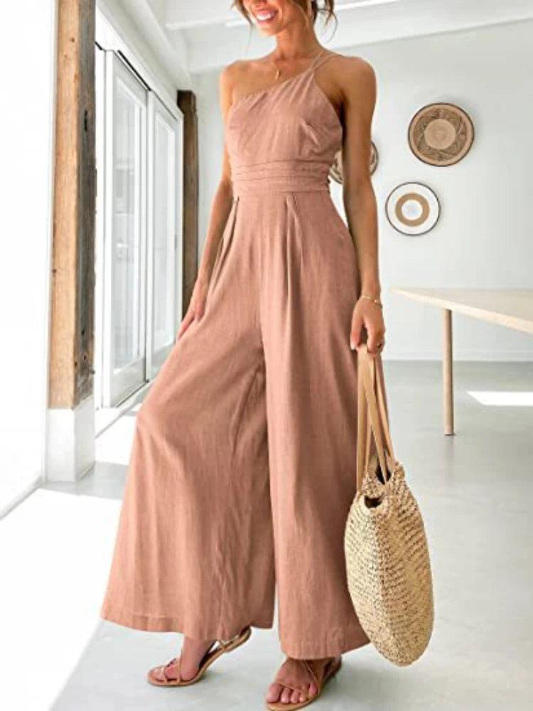 Women's Jumpsuit Single Shoulder Strap Pleated High Jumpsuit-THAT FASHION STORE