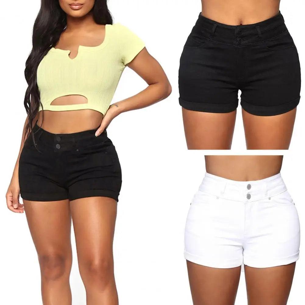 2024 Summer New Black and White High Waist Denim Shorts For Women Fashion Sexy Slim Fit Stretch Jeans Shorts S-2XL-THAT FASHION STORE