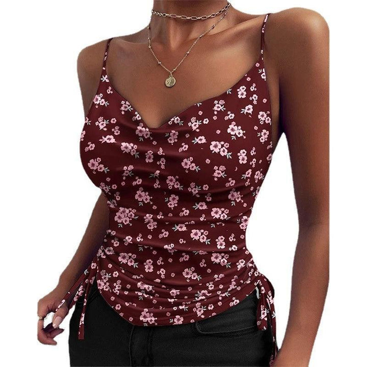 Women Tank Top V Neck Camisole Cami Drawstring Spaghetti Strap Top Loose Sleeveless Blouses Tank Shirt Summer Crop Top-THAT FASHION STORE