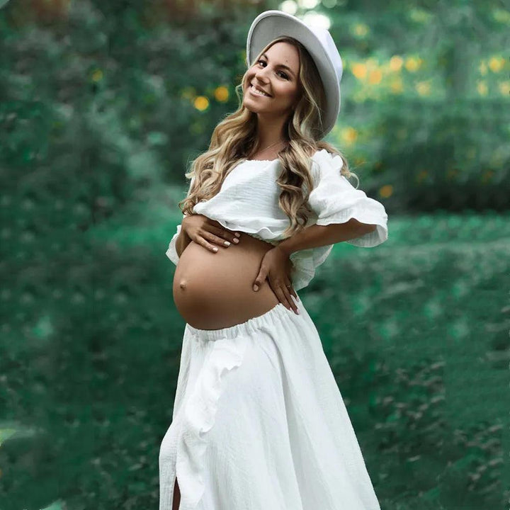 Boho Cotton Maternity Photoshoot Dress 2 in 1 Bohemian Pregnant Woman Photography Dress Outfit-THAT FASHION STORE