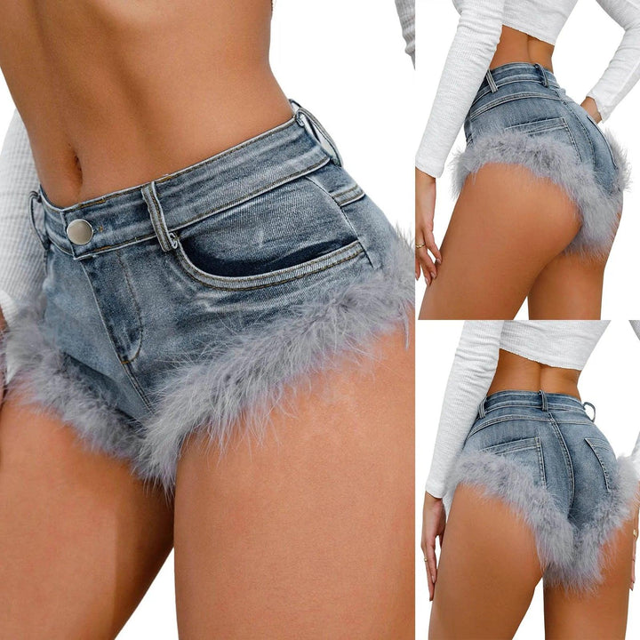 New European And Border High Waisted Are Slimmer Stretch Summer Jeans Denim Girls Short High Waisted Feathers Denim Shorts-THAT FASHION STORE